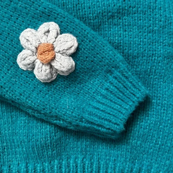 Teal Kids Cardigan with Floral Design - Picture 4 of 5